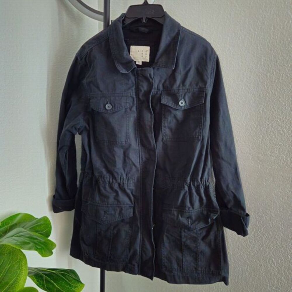 Women's A New Day 100% Cotton Drawstring Utility‎ Jacket EUC Navy Size Large